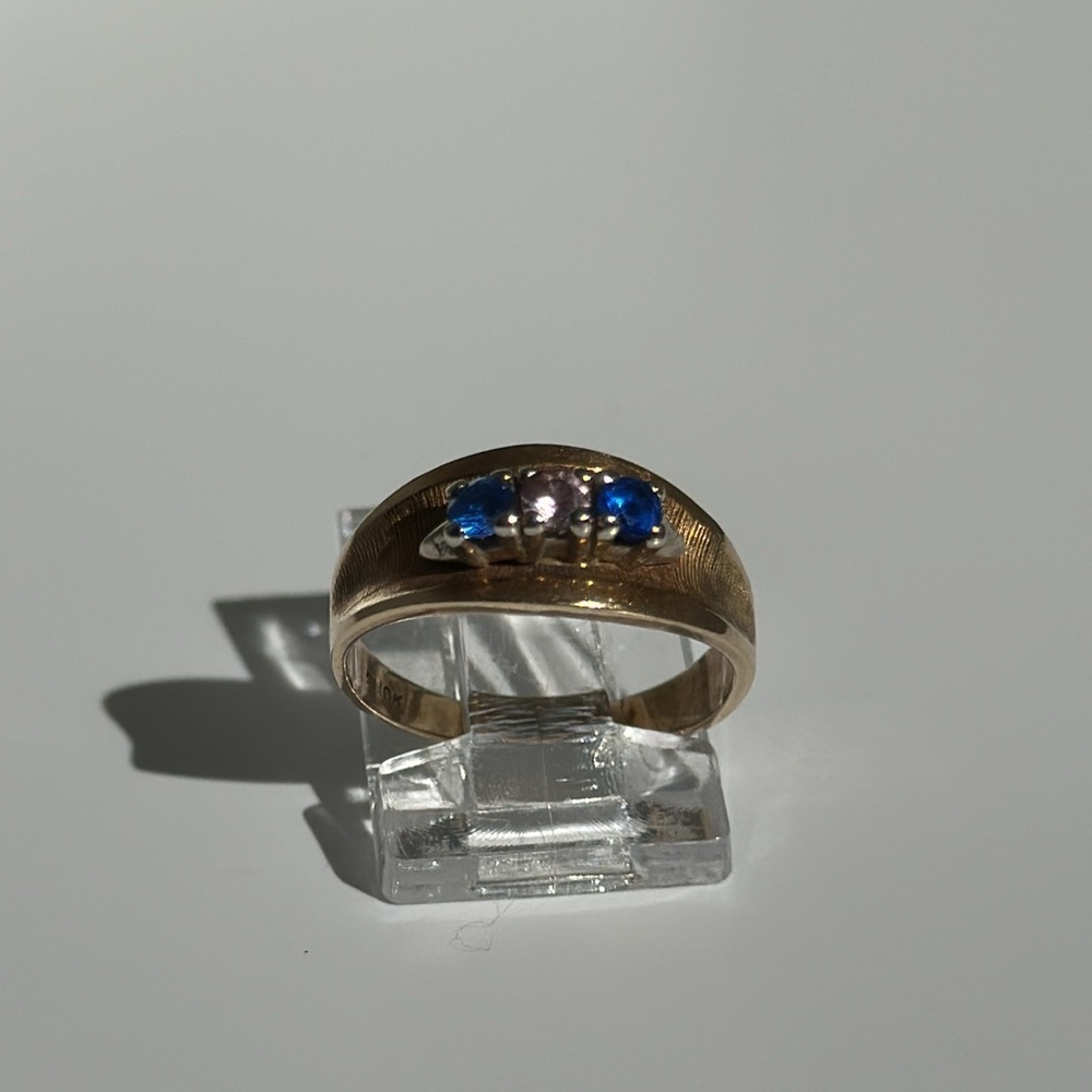 10k real solid gold ring blue spinel and white topaz size 6-1/2 to​